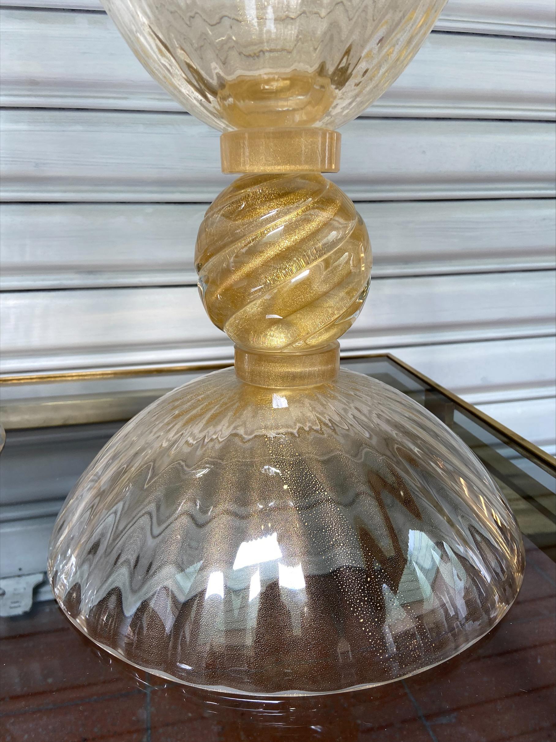 Pair of Large Gilded Vases, Murano Murano Glass For Sale 1
