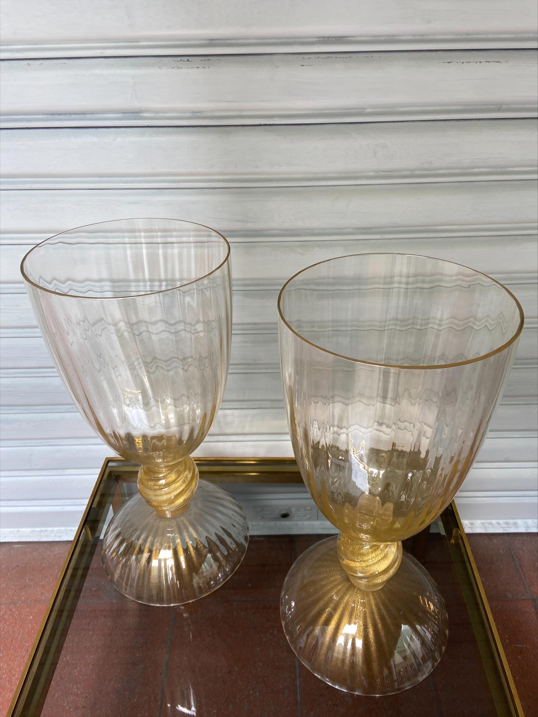 Pair of Large Gilded Vases, Murano Murano Glass For Sale 2