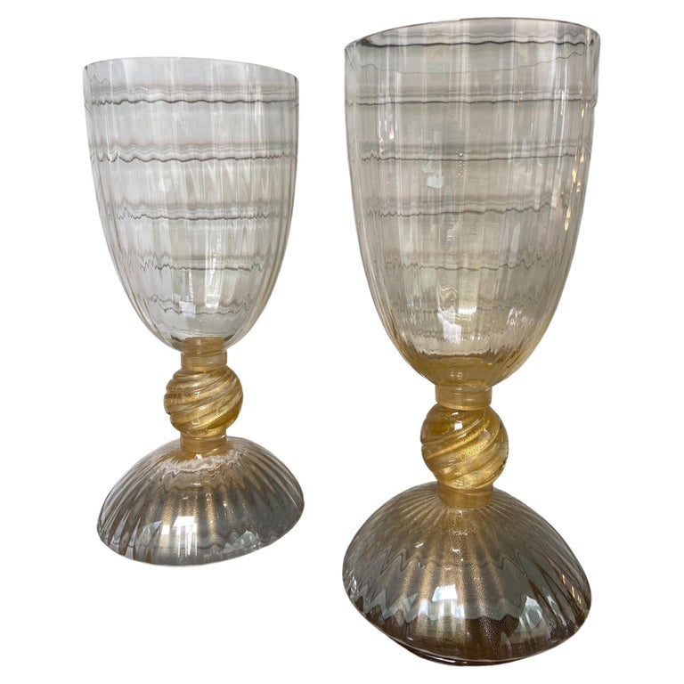 Pair of Large Gilded Vases, Murano Murano Glass For Sale