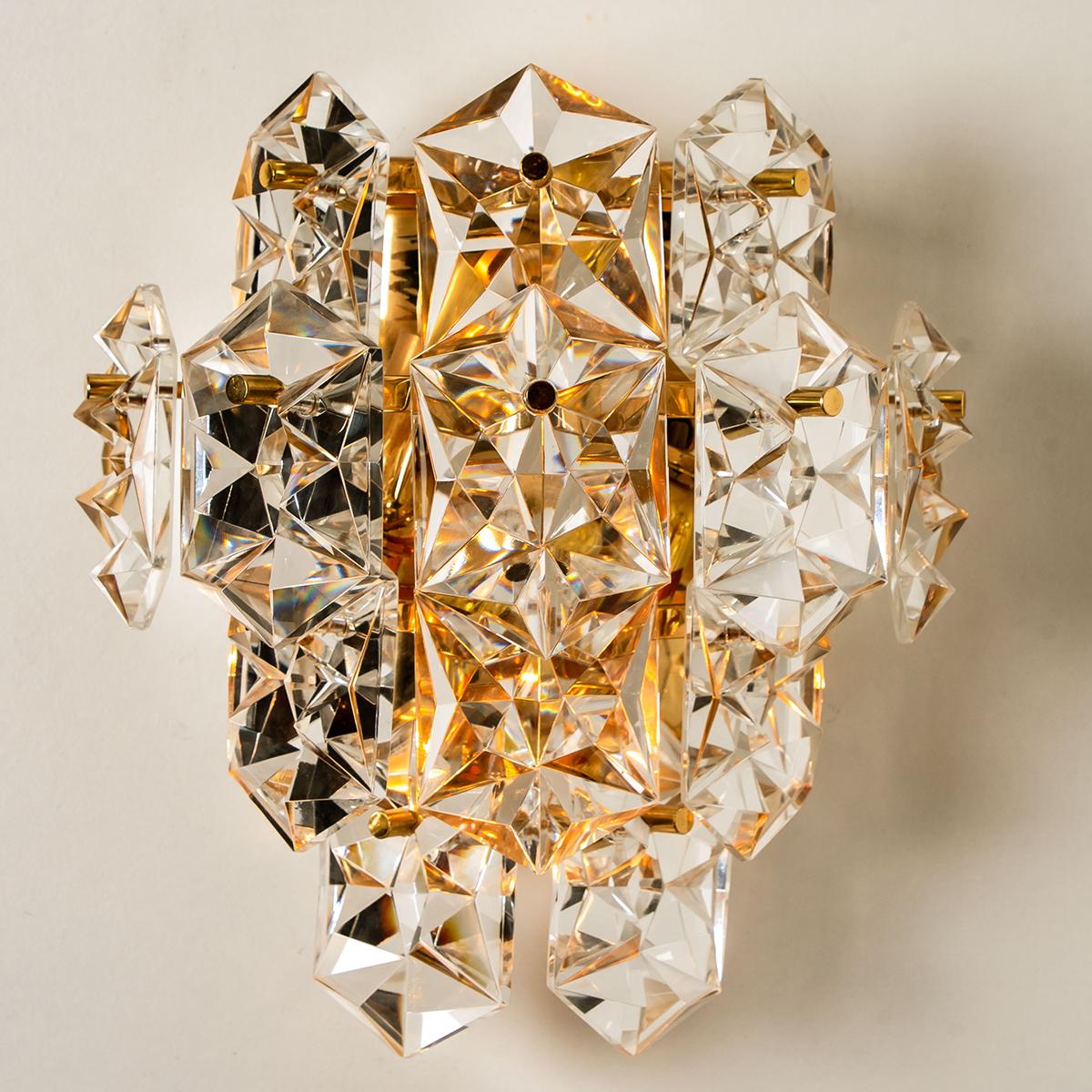 Pair of Large Gilt Brass Faceted Crystal Sconces Wall Lights Kinkeldey, 1970s 6