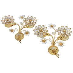 Pair of Large Gilt Brass Flower Shape Wall Lights by Palwa, Germany, 1970s