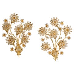 Coppia di grandi lampade da parete a forma di fiore in ottone dorato di Palwa, Germania, anni '70