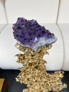 Pair of Large Gilt Bronze and Amethyst Sculpture by Boeltz, France, 1970s