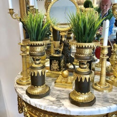 Coppia di grandi vasi a cassetta in bronzo dorato e patina Brown, periodo Charles X