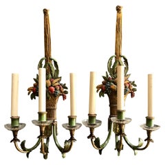 Antique Pair of Large Gilt Bronze and Polychrome Wall Sconces by Sterling Bronze Co.