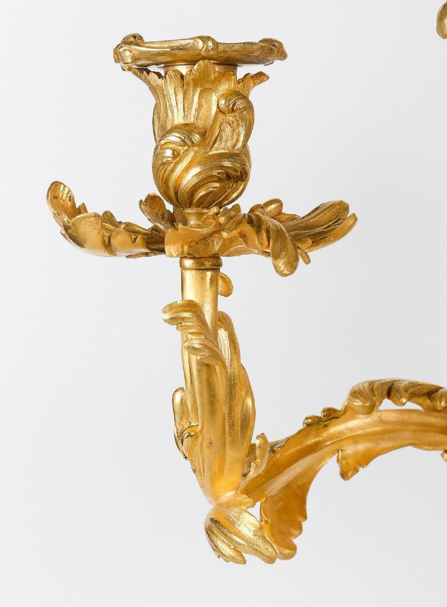 Pair of Large Gilt Bronze Candelabra, Louis XV Style, 19th Century. For Sale 6