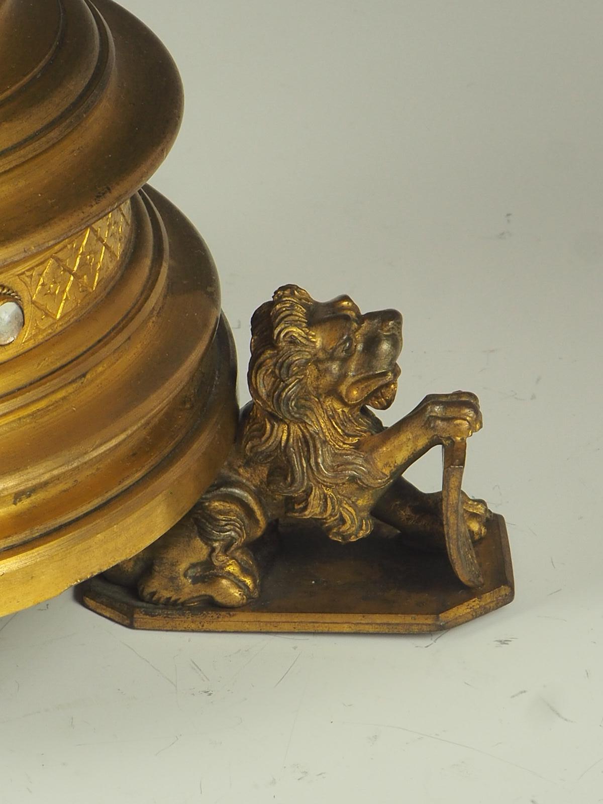Pair of Large Gilt Bronze Gothic Revival Lion Church Candleholders For Sale 3