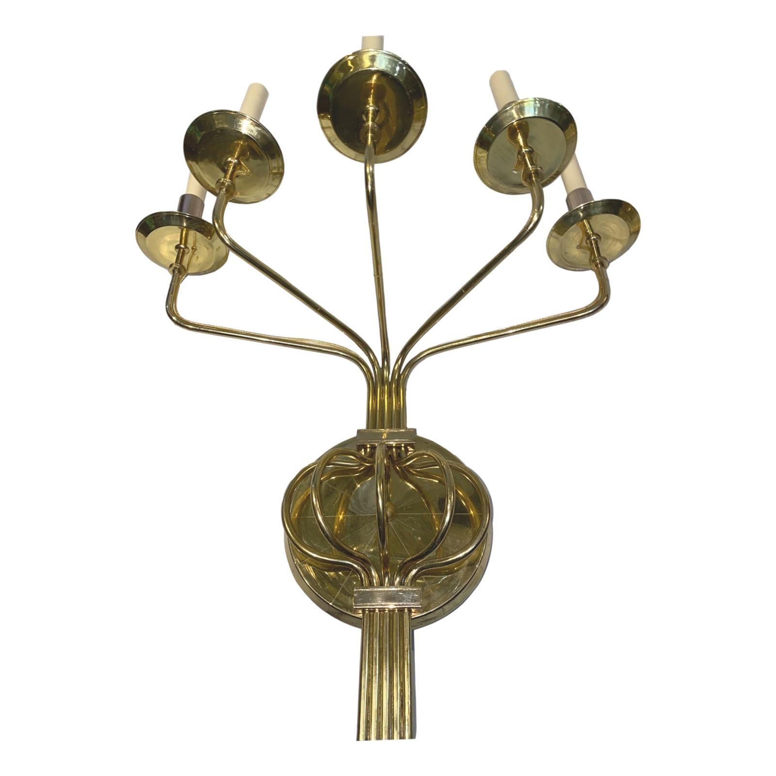 A set of 4 large circa 1960s Italian five-arm sconces with original gilt finish.
Measurements:
Height 25
