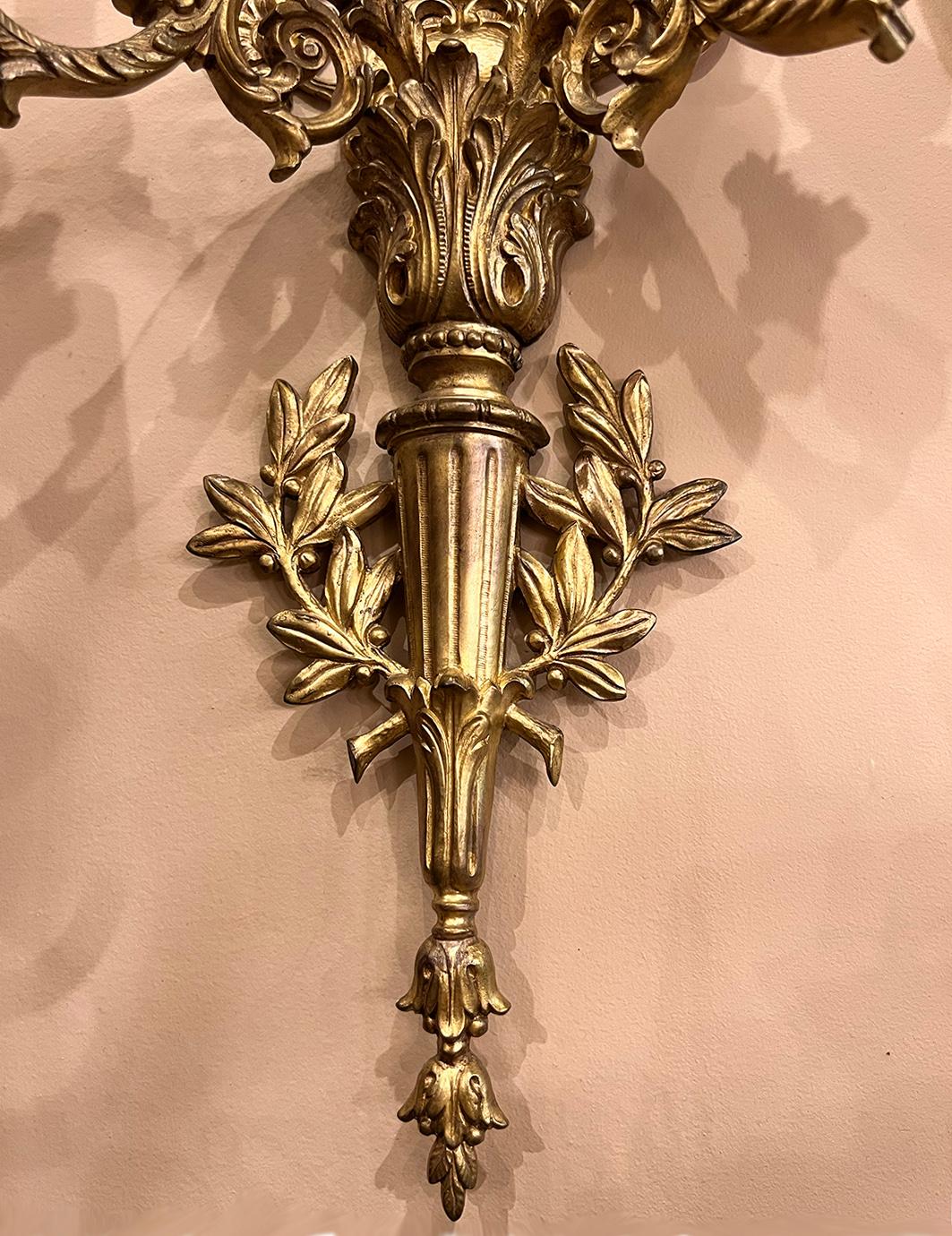 Late 19th Century Pair of Large Gilt Bronze Sconces For Sale
