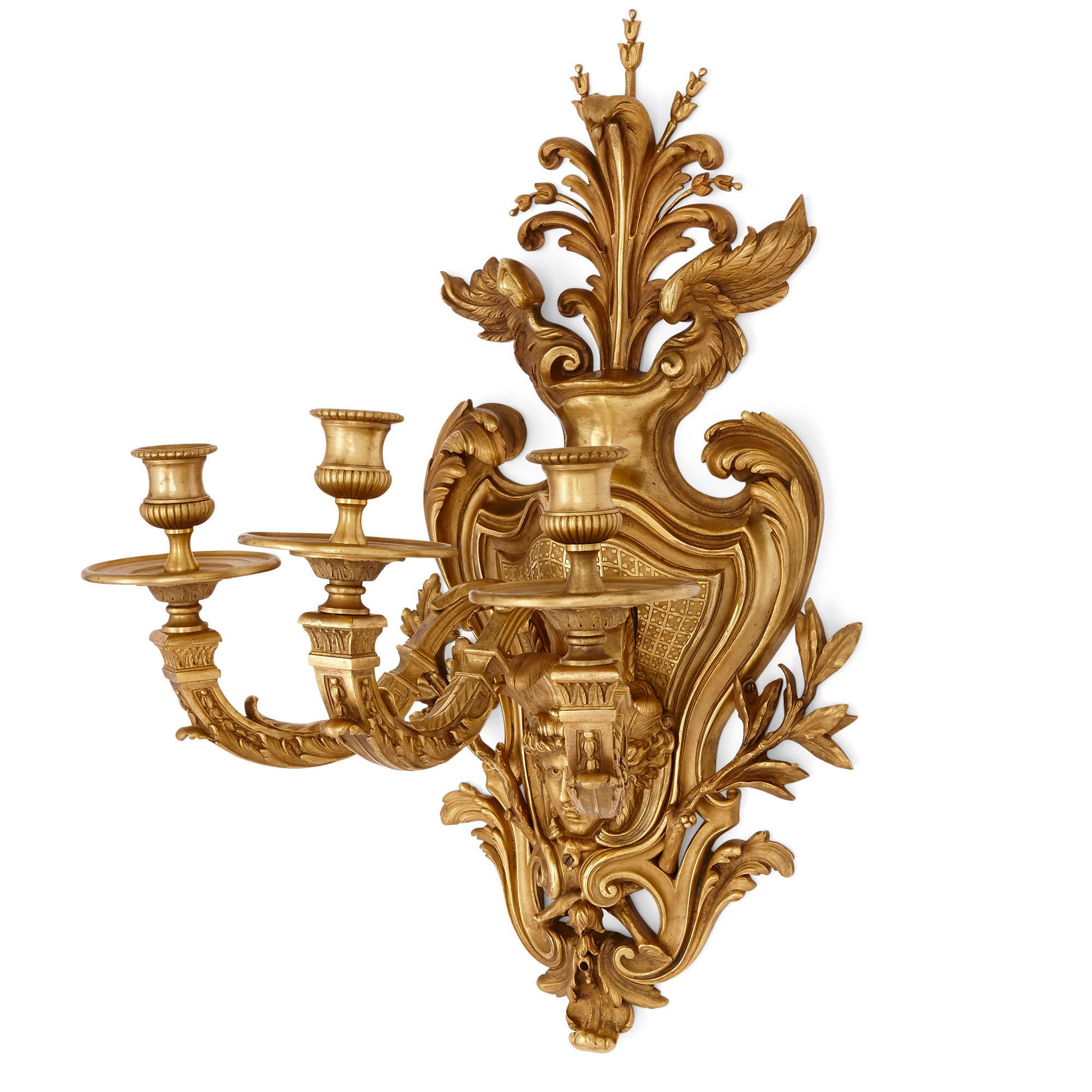 French Pair of Large Gilt Bronze Sconces in the Régence Style For Sale