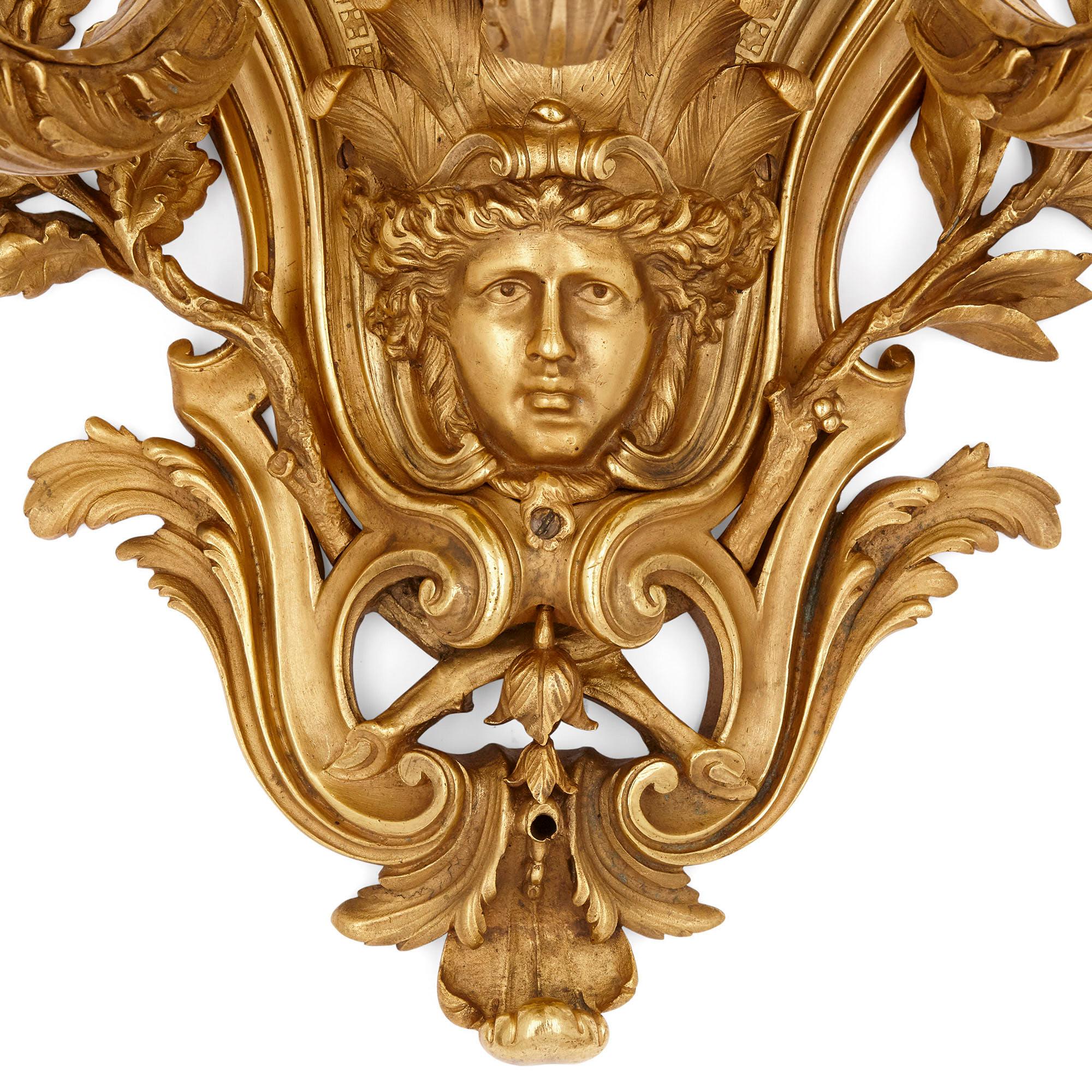 19th Century Pair of Large Gilt Bronze Sconces in the Régence Style For Sale