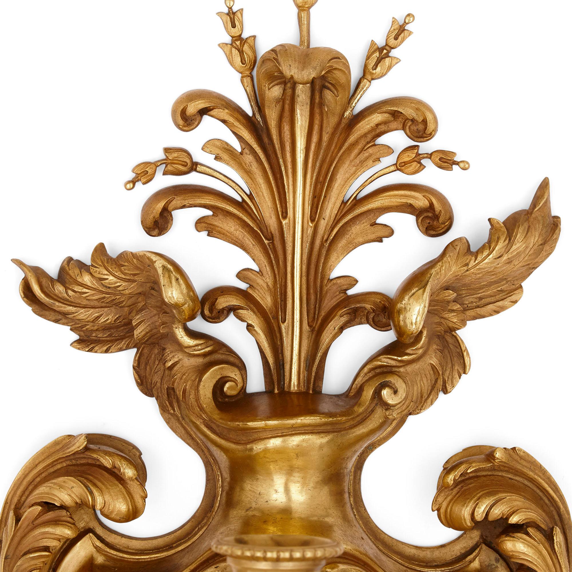 Ormolu Pair of Large Gilt Bronze Sconces in the Régence Style For Sale