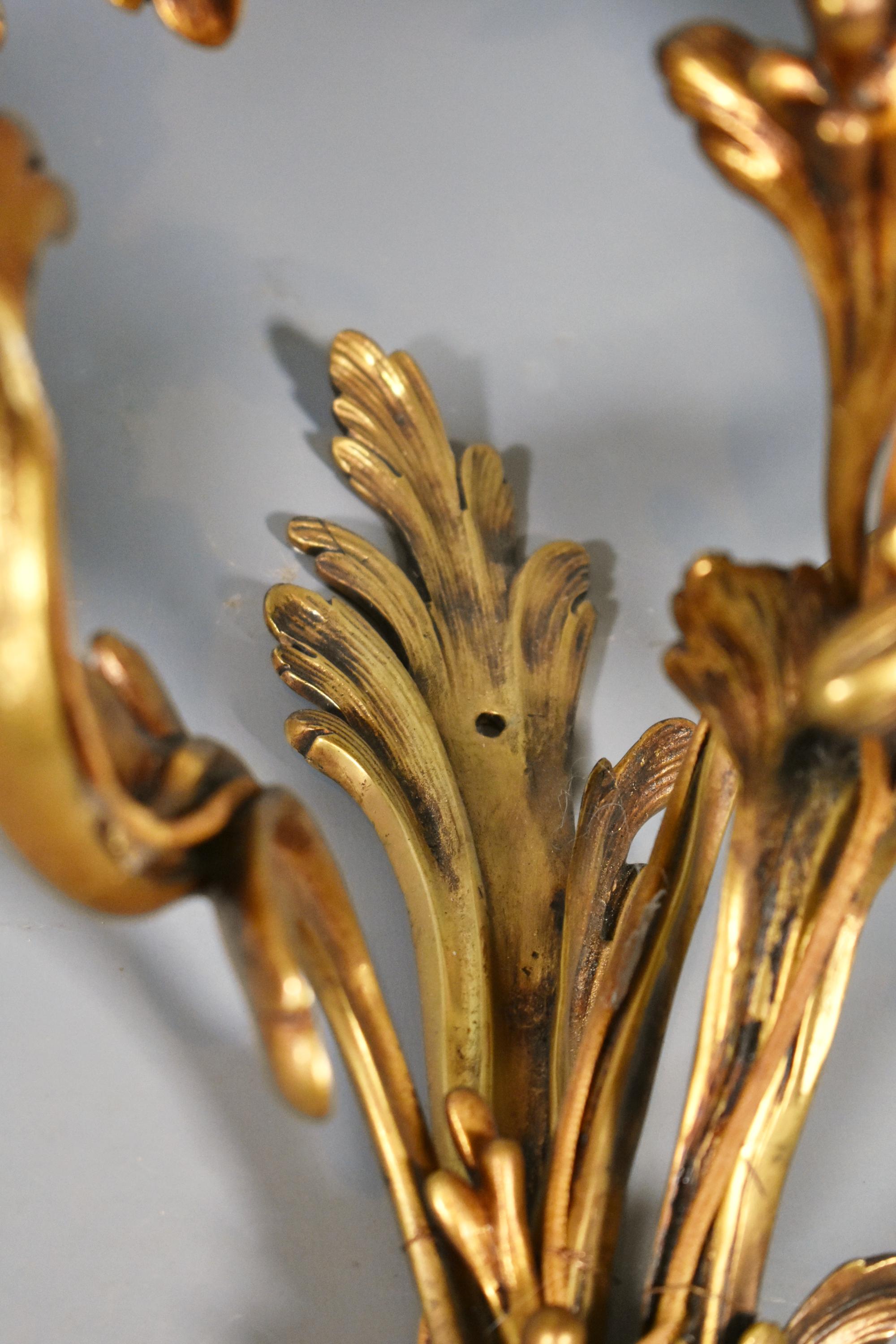 Pair of Large Gilt Bronze Wall Sconces Louis XV Style For Sale 6
