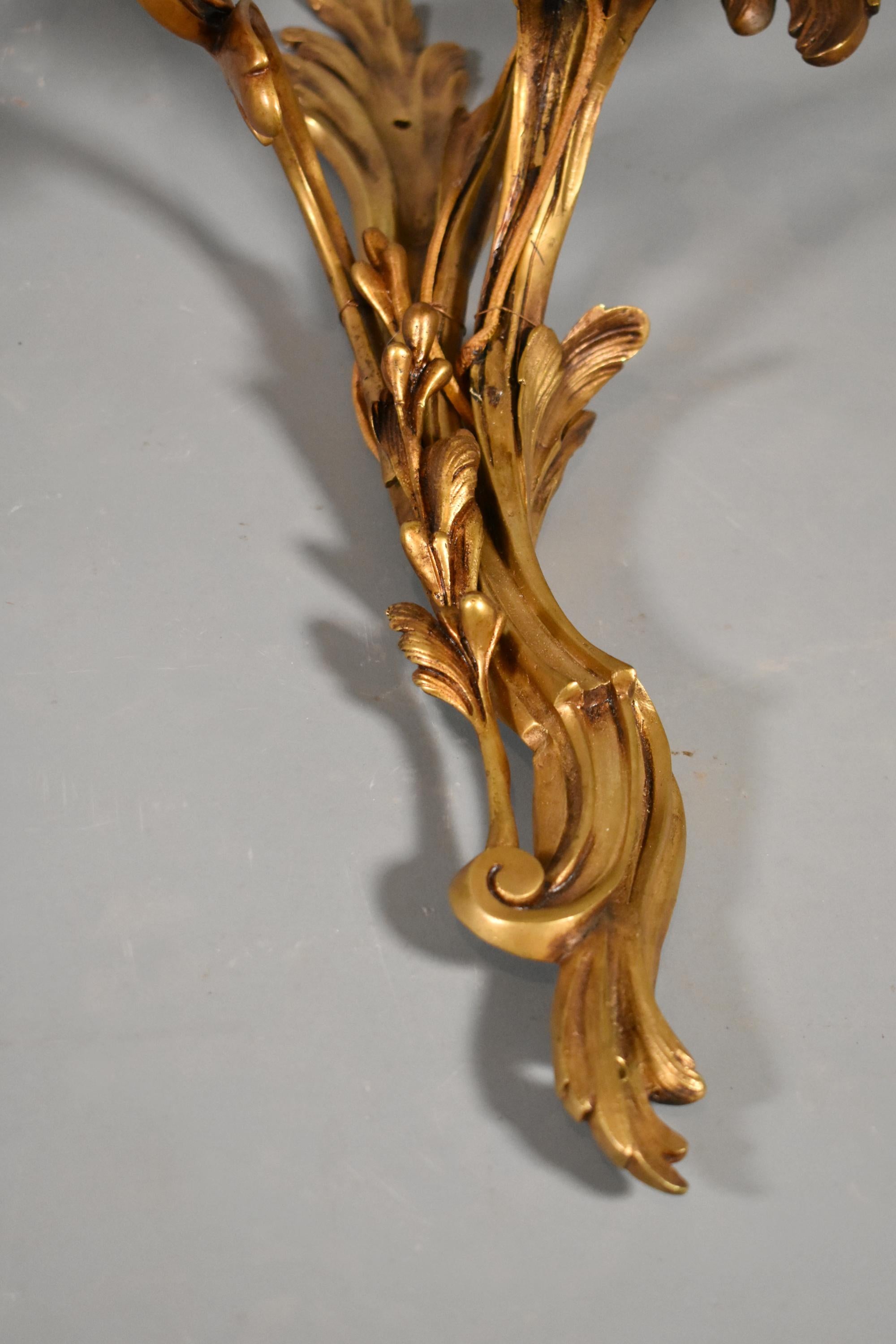 Pareja de Grandes Apliques de Bronce Dorado Estilo Luis XV en venta 8
