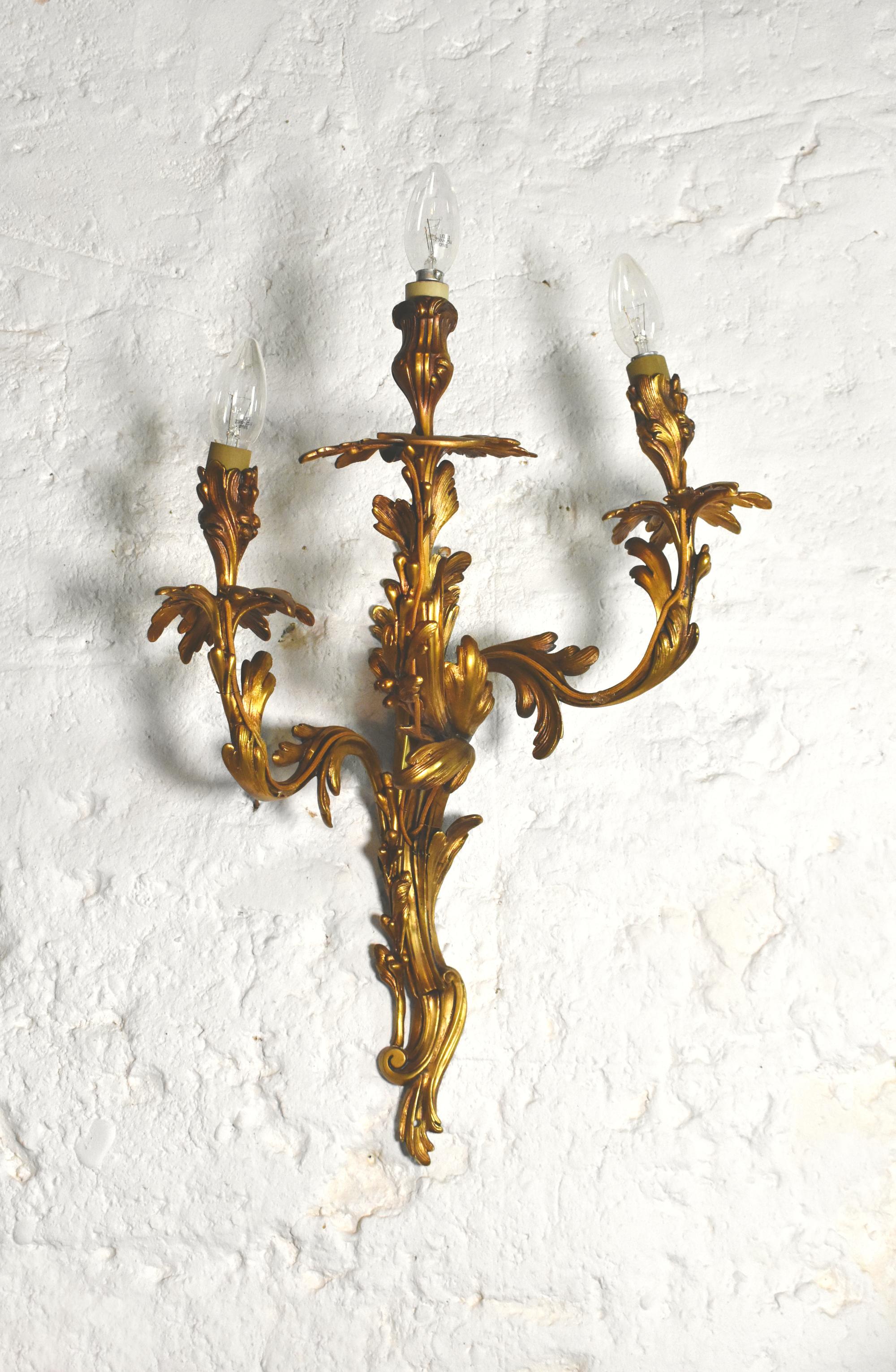 Pair of Large Gilt Bronze Wall Sconces Louis XV Style For Sale 11