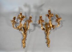 Antique Pair of Large Gilt Bronze Wall Sconces Louis XV Style