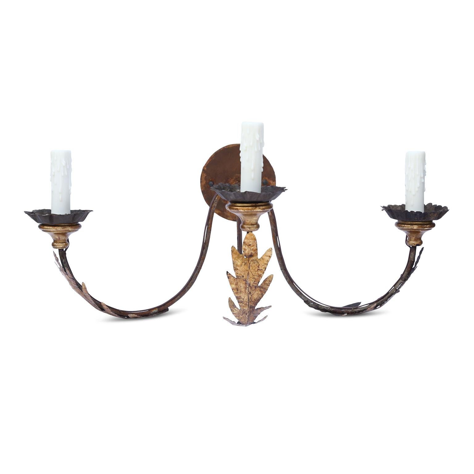 Pair of Large Gilt-Iron Three-Arm Sconces 2