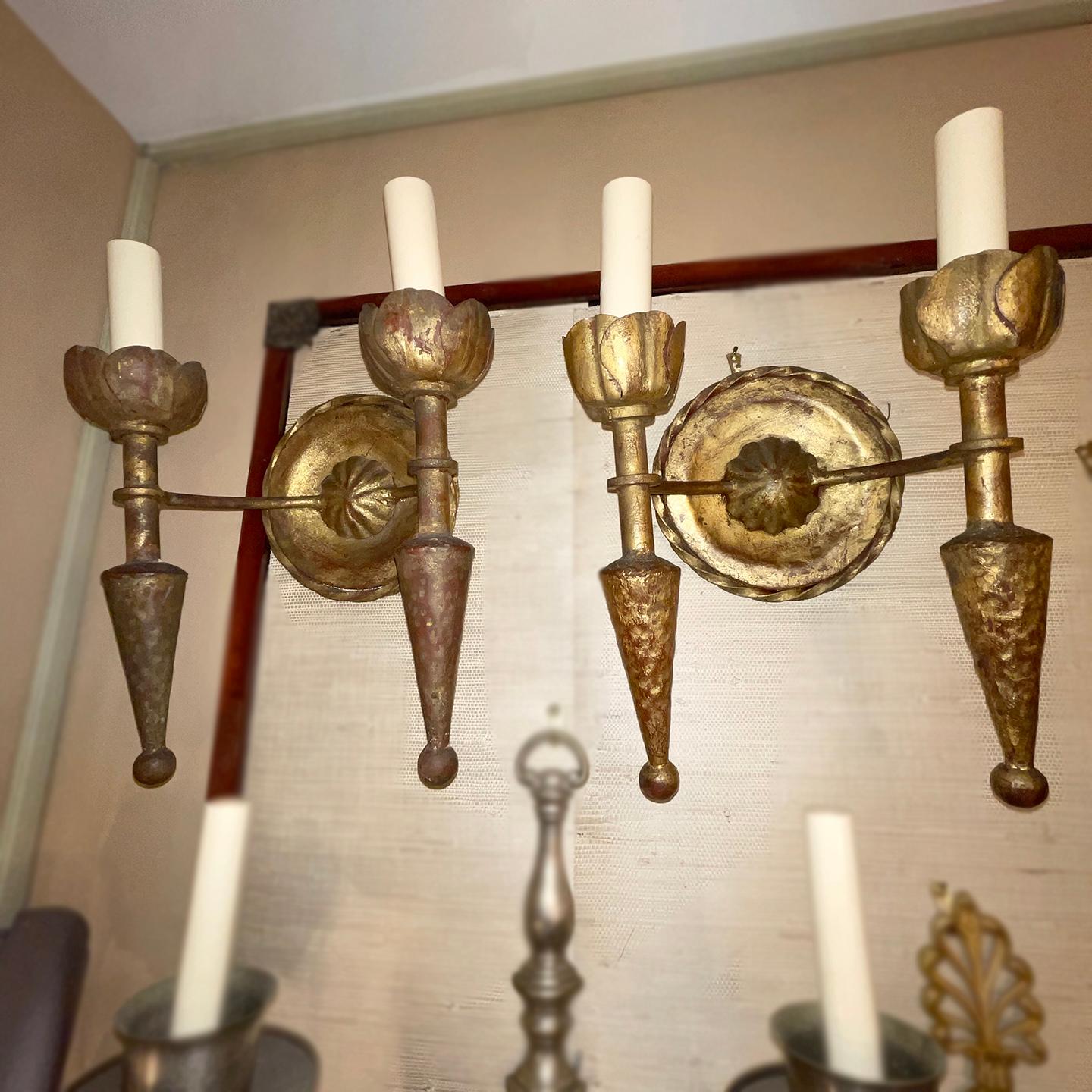 Pair of Large Gilt Iron Sconces In Good Condition For Sale In New York, NY