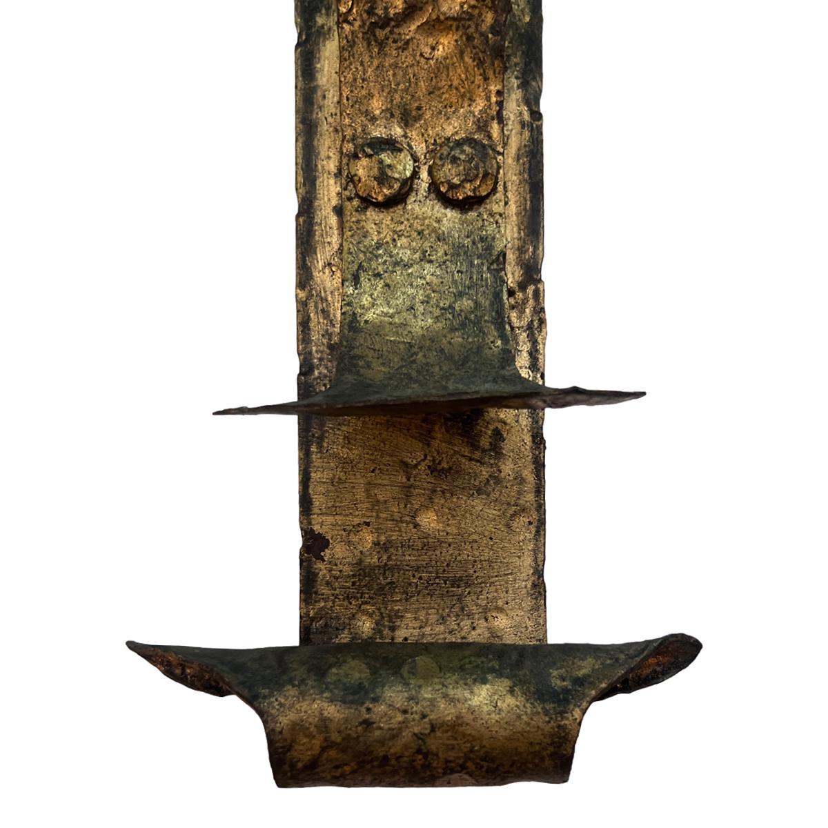 Mid-20th Century Pair of Large Gilt Iron Sconces For Sale