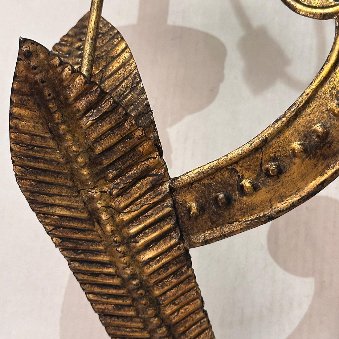 Mid-20th Century Pair of Large Gilt Iron Sconces For Sale