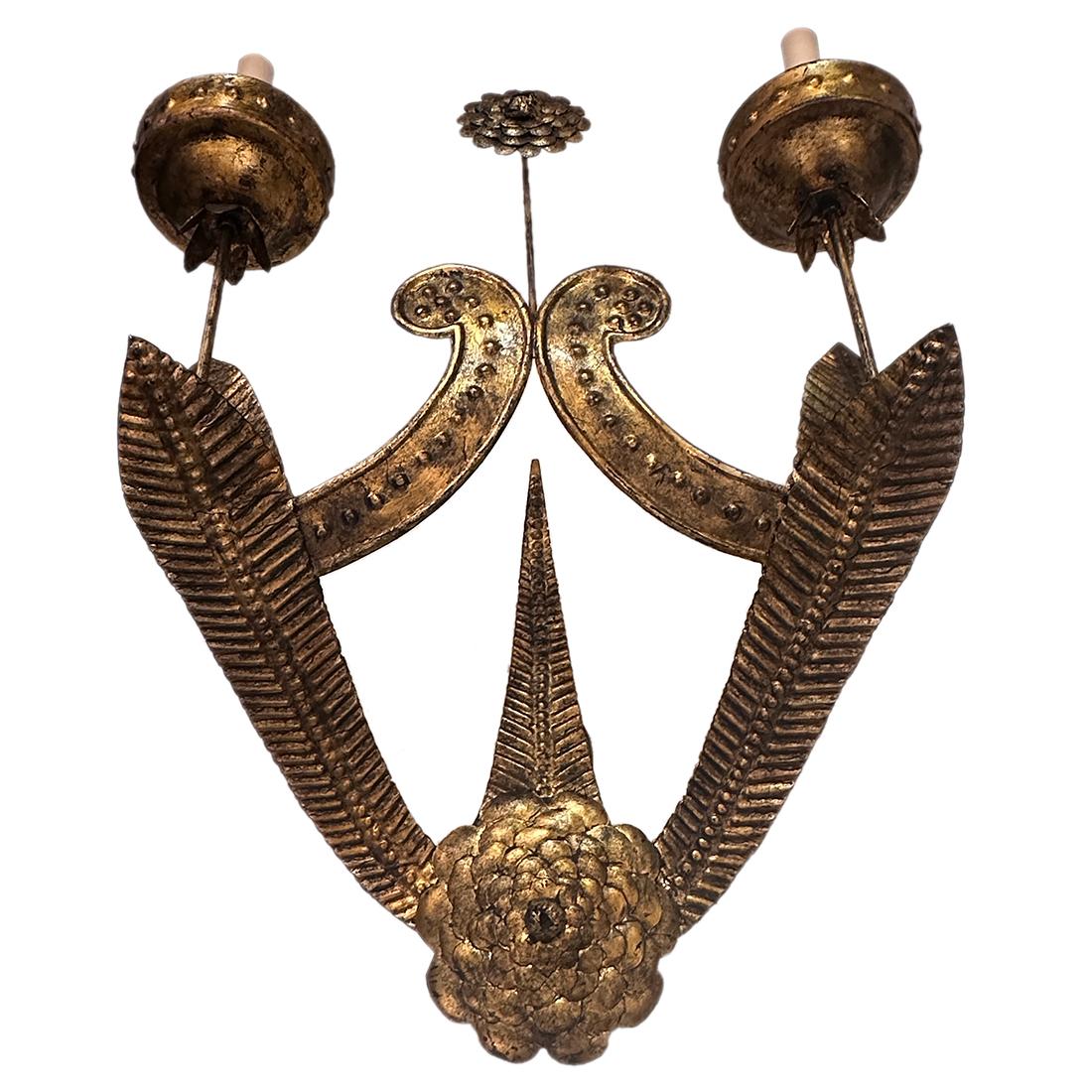 Pair of Large Gilt Iron Sconces For Sale 2