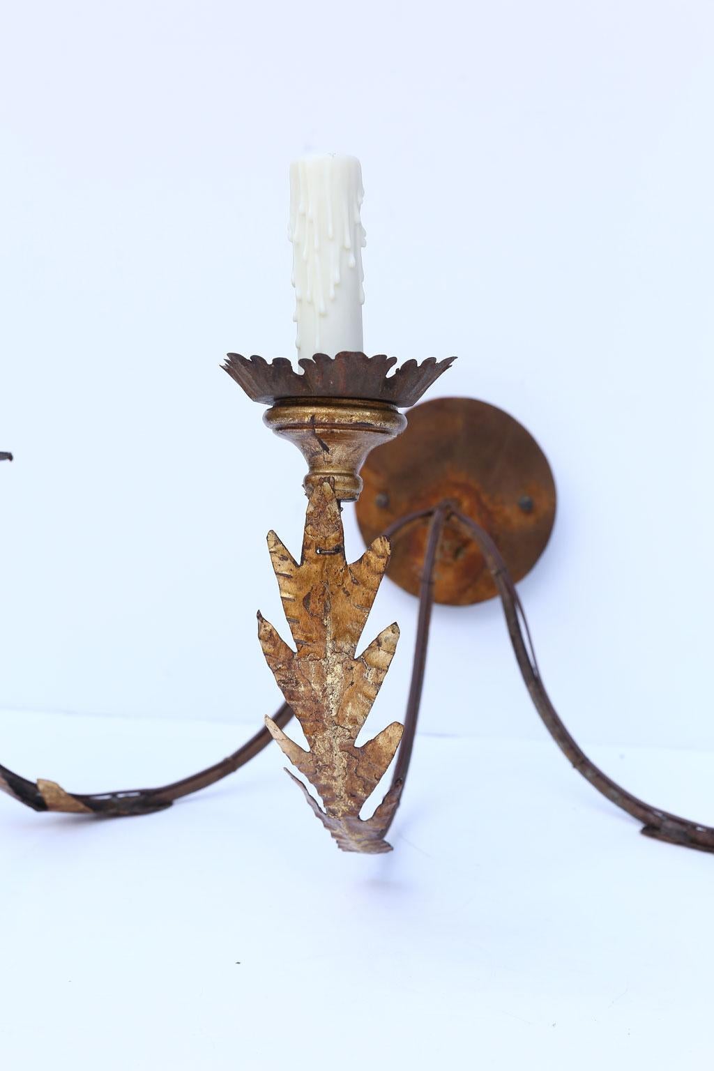 Pair of Large Gilt-Iron Three-Arm Sconces 1