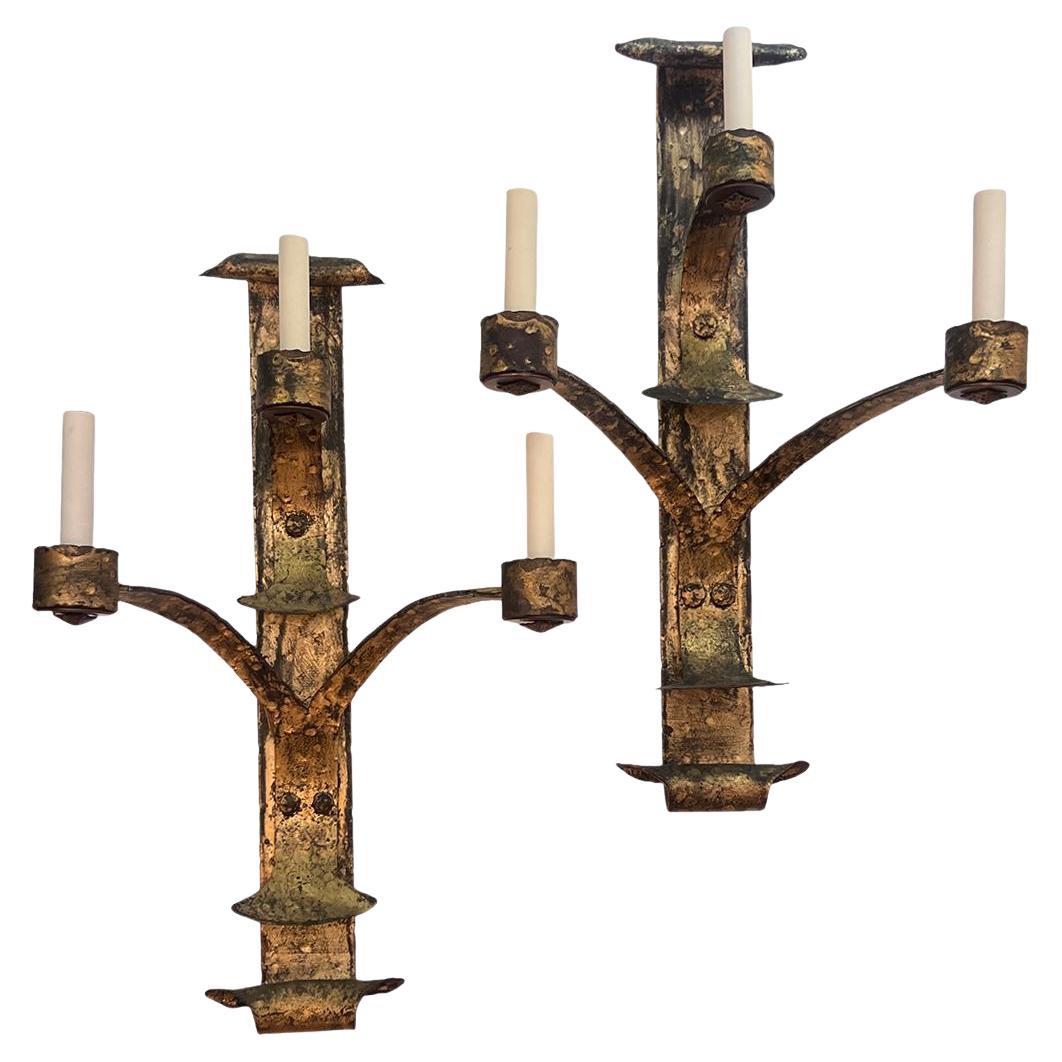 Pair of Large Gilt Iron Sconces