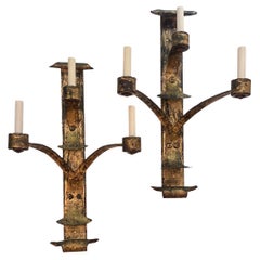 Pair of Large Gilt Iron Sconces