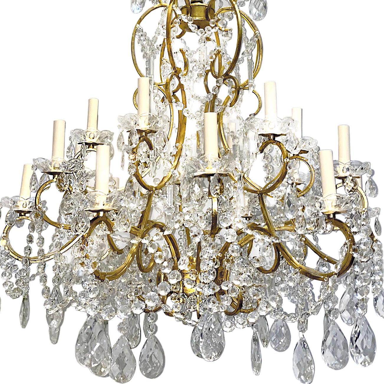 Italian Pair of Large Gilt Metal and Crystals Chandeliers, Sold Individually For Sale