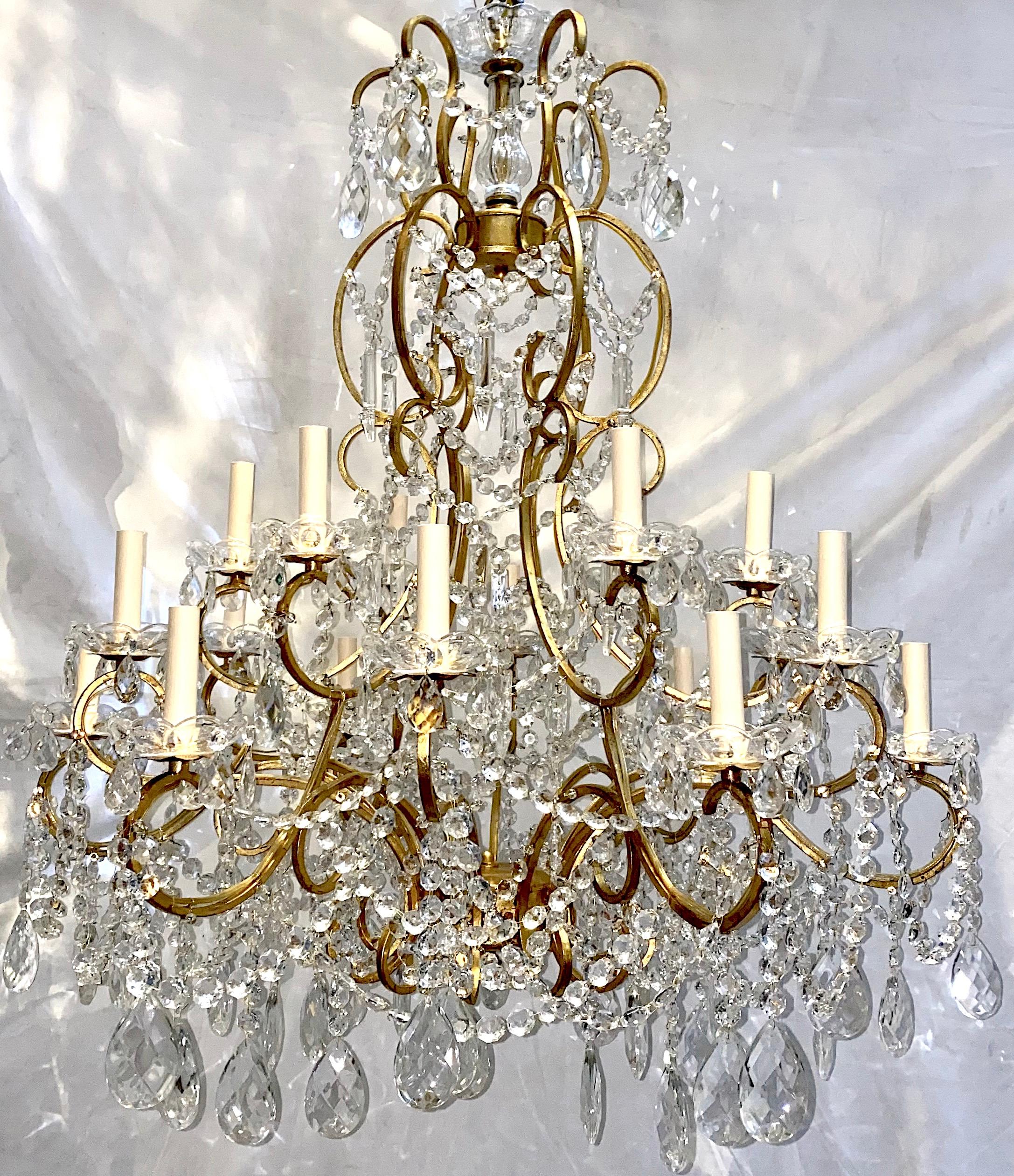 Early 20th Century Pair of Large Gilt Metal and Crystals Chandeliers, Sold Individually For Sale