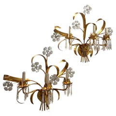Pair of Large Gilt Metal Floral Sconces