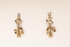 Pair of Large Gilt Metal Floral Wall Sconces by Hans Kögl, Germany, 1970s