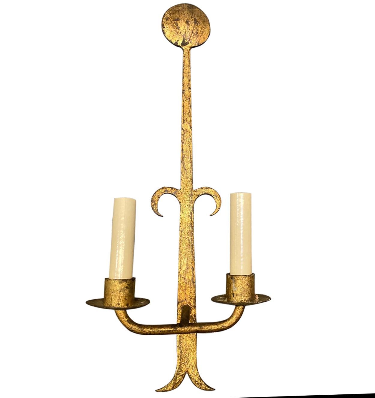 Set of 4 Hammered Gilt Iron Sconces  In Good Condition For Sale In New York, NY