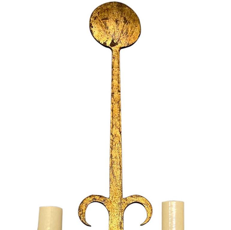 Mid-20th Century Set of 4 Hammered Gilt Iron Sconces  For Sale