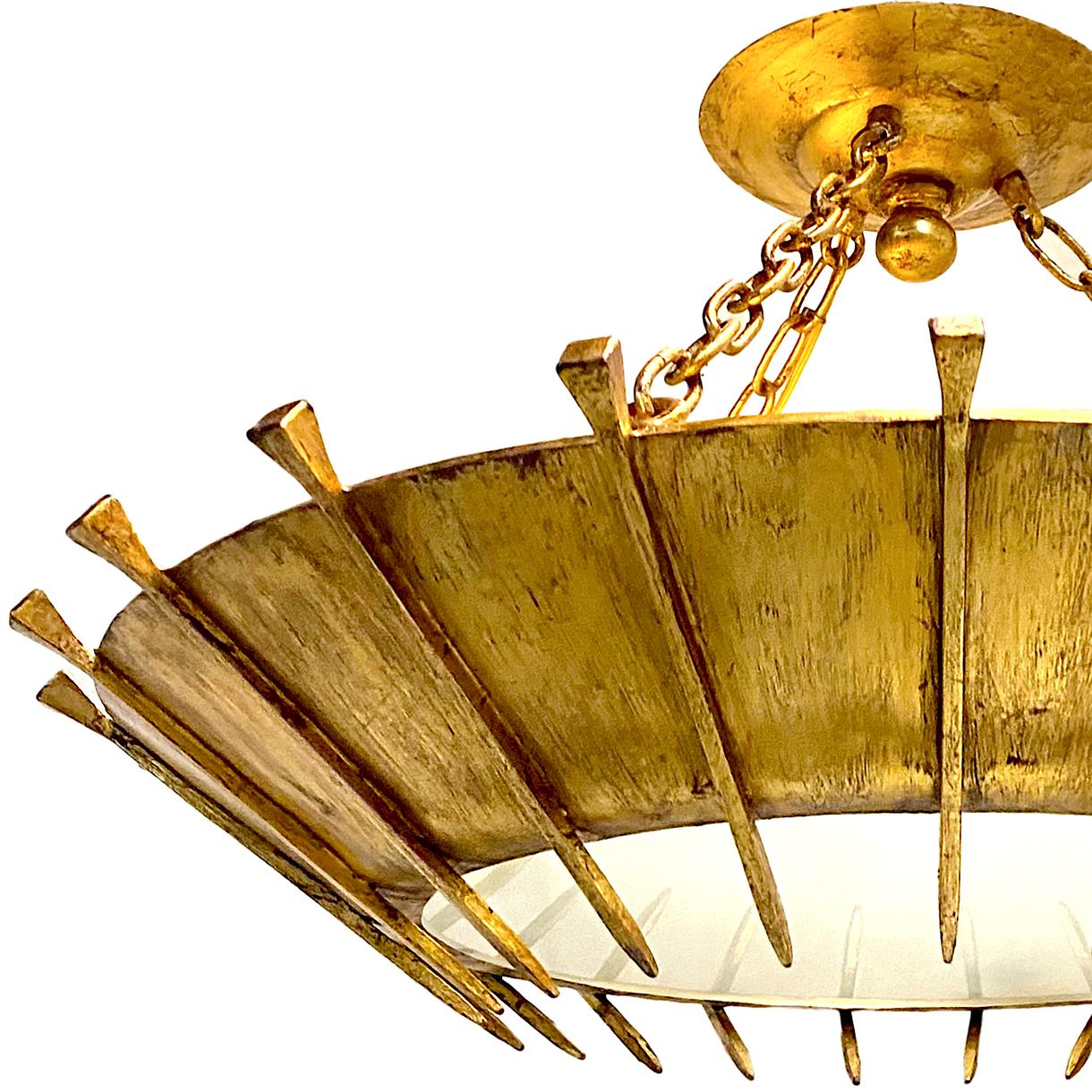 Pair of Large Gilt Metal Sunburst Fixtures, Sold Individually In Good Condition For Sale In New York, NY