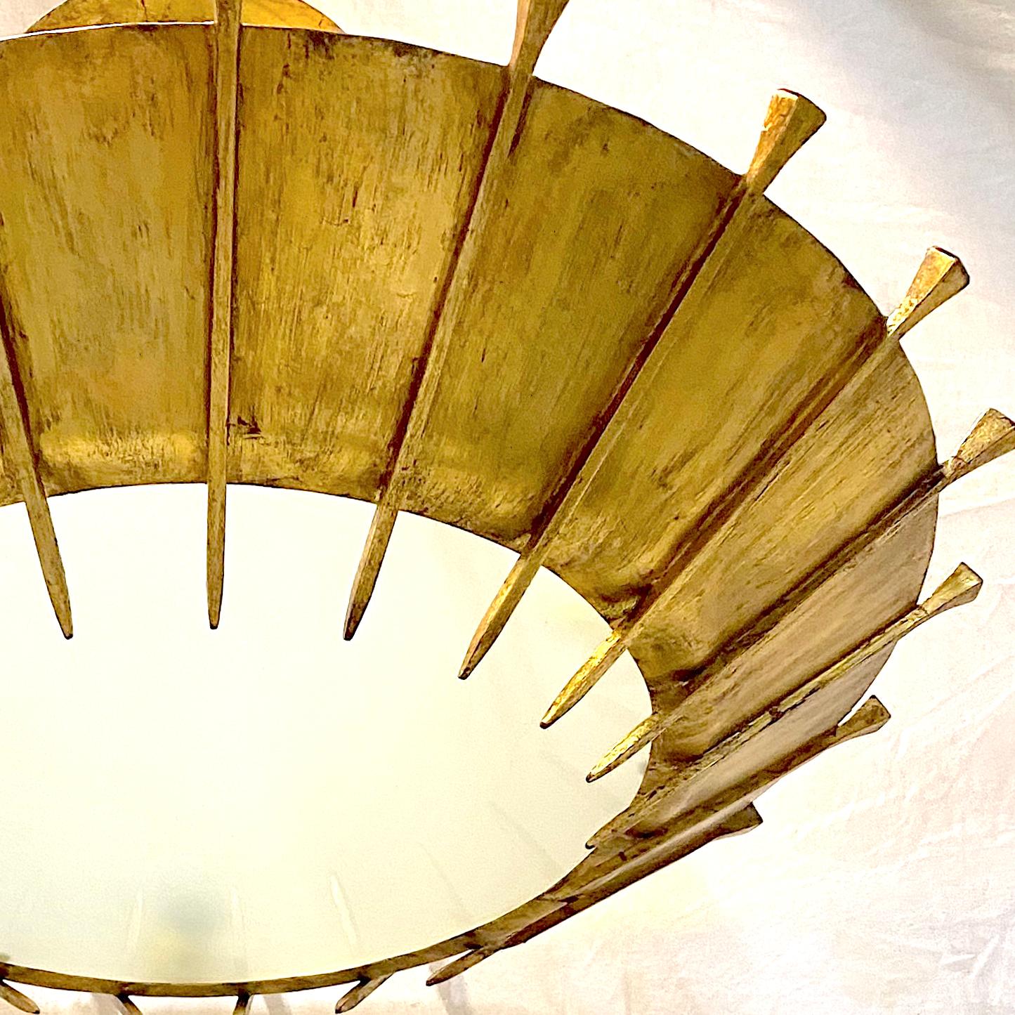 Pair of Large Gilt Metal Sunburst Fixtures, Sold Individually For Sale 1