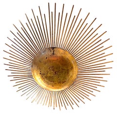 Pair of Large Gilt Metal Sunburst Light Fixtures, Sold Individually