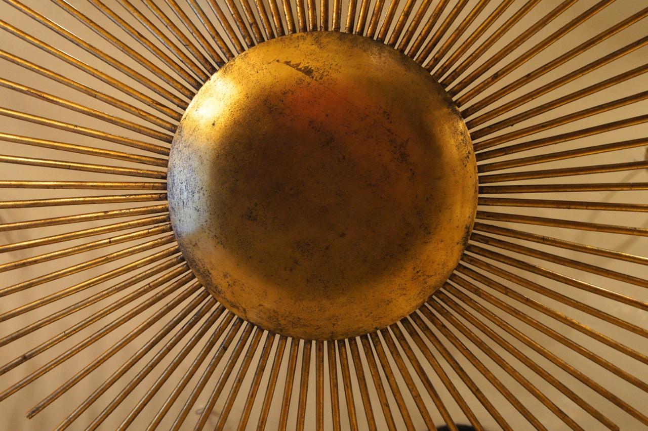 Mid-20th Century Pair of Large Gilt Metal Sunburst Light Fixtures, Sold Individually For Sale