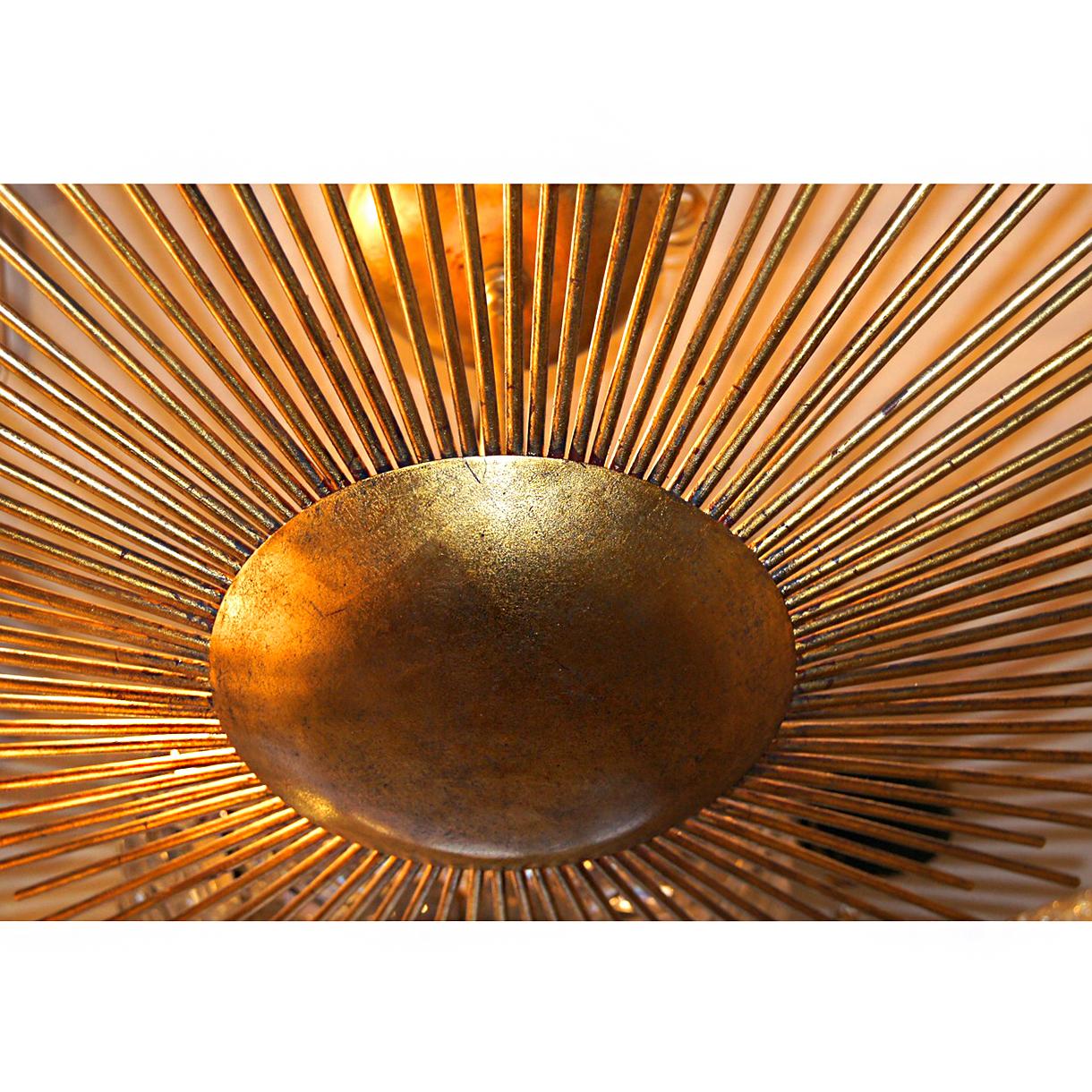 Pair of Large Gilt Metal Sunburst Light Fixtures, Sold Individually For Sale 2