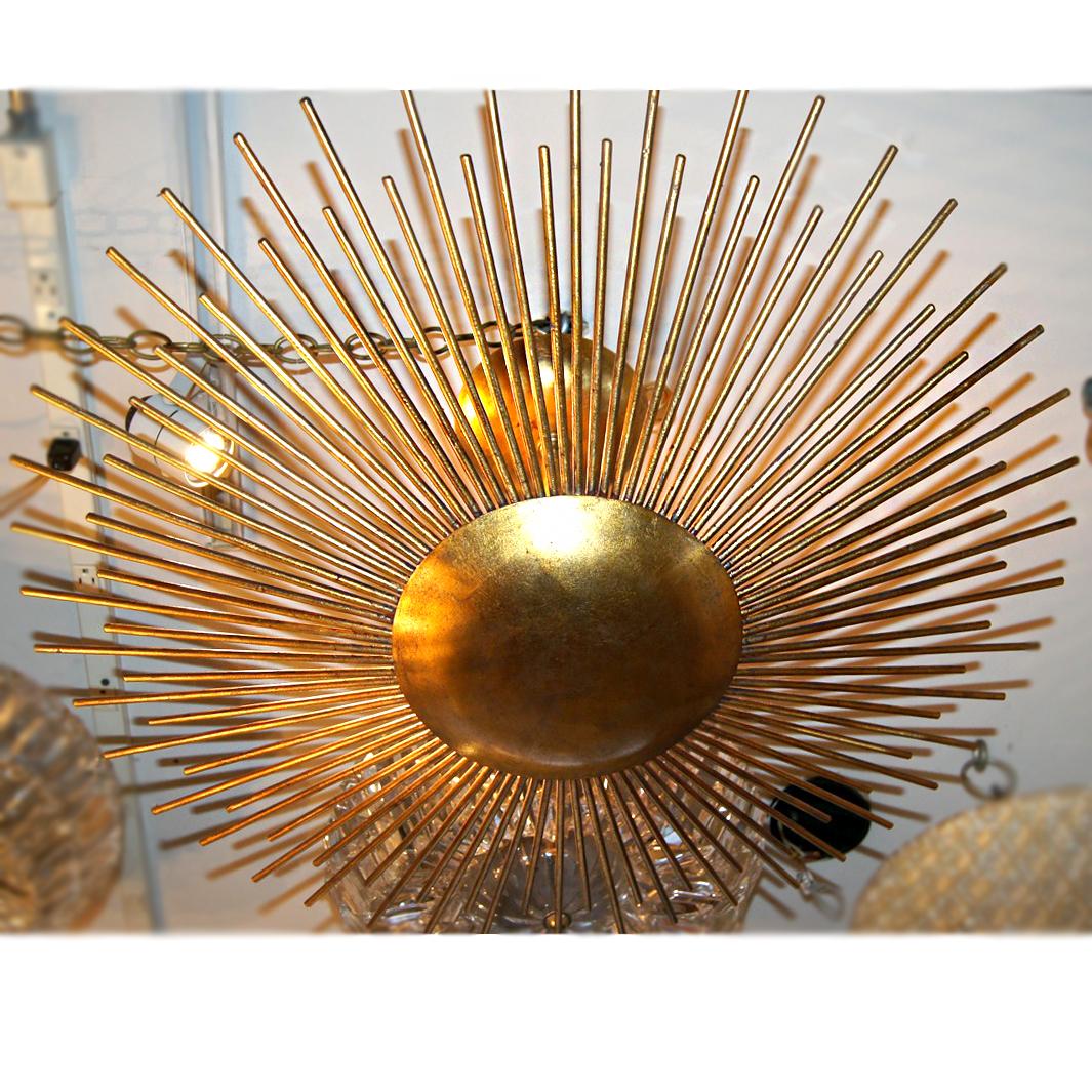 Pair of Large Gilt Metal Sunburst Light Fixtures, Sold Individually For Sale 5