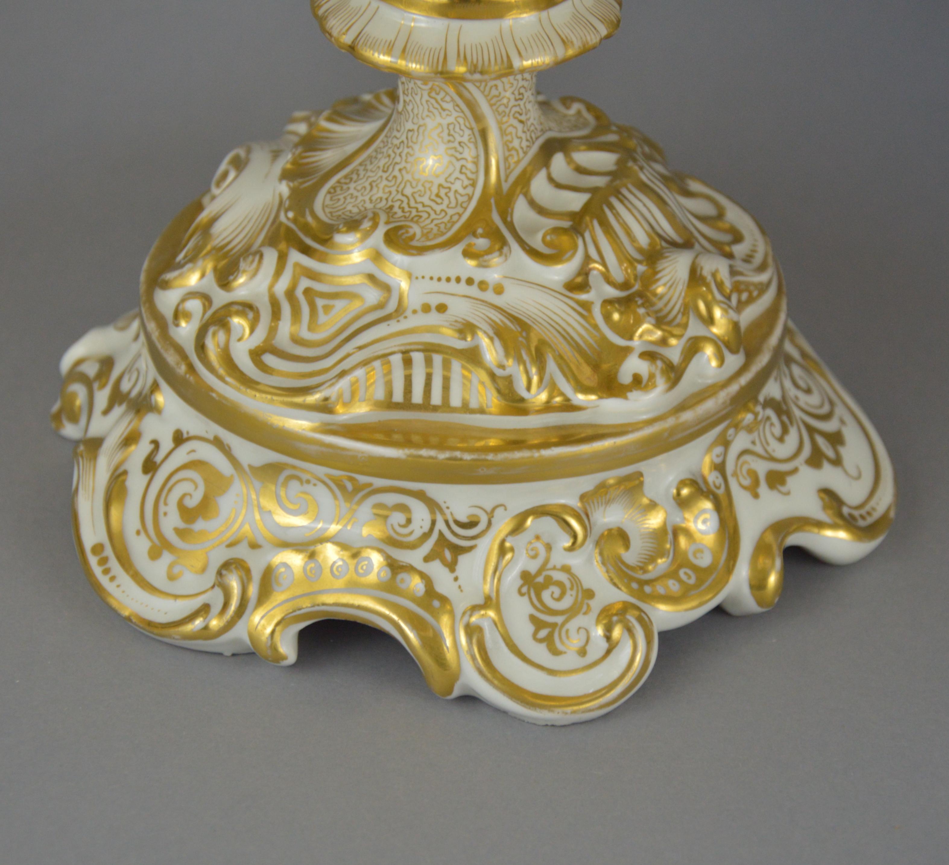 Belgian Pair of Large Gilt Old Brussels Porcelain Vases 19th Century For Sale