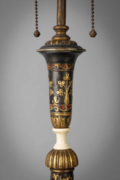 Pair of Large Gilt, Patinated and Enameled Bronze Candlestick Lamps, circa 1900