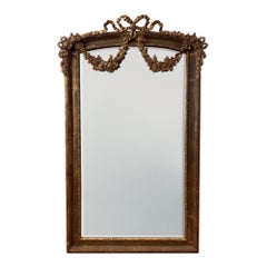 Pair of Large Giltwood Mirrors With Carved Wood Scrolls and Flowers, Circa 1900