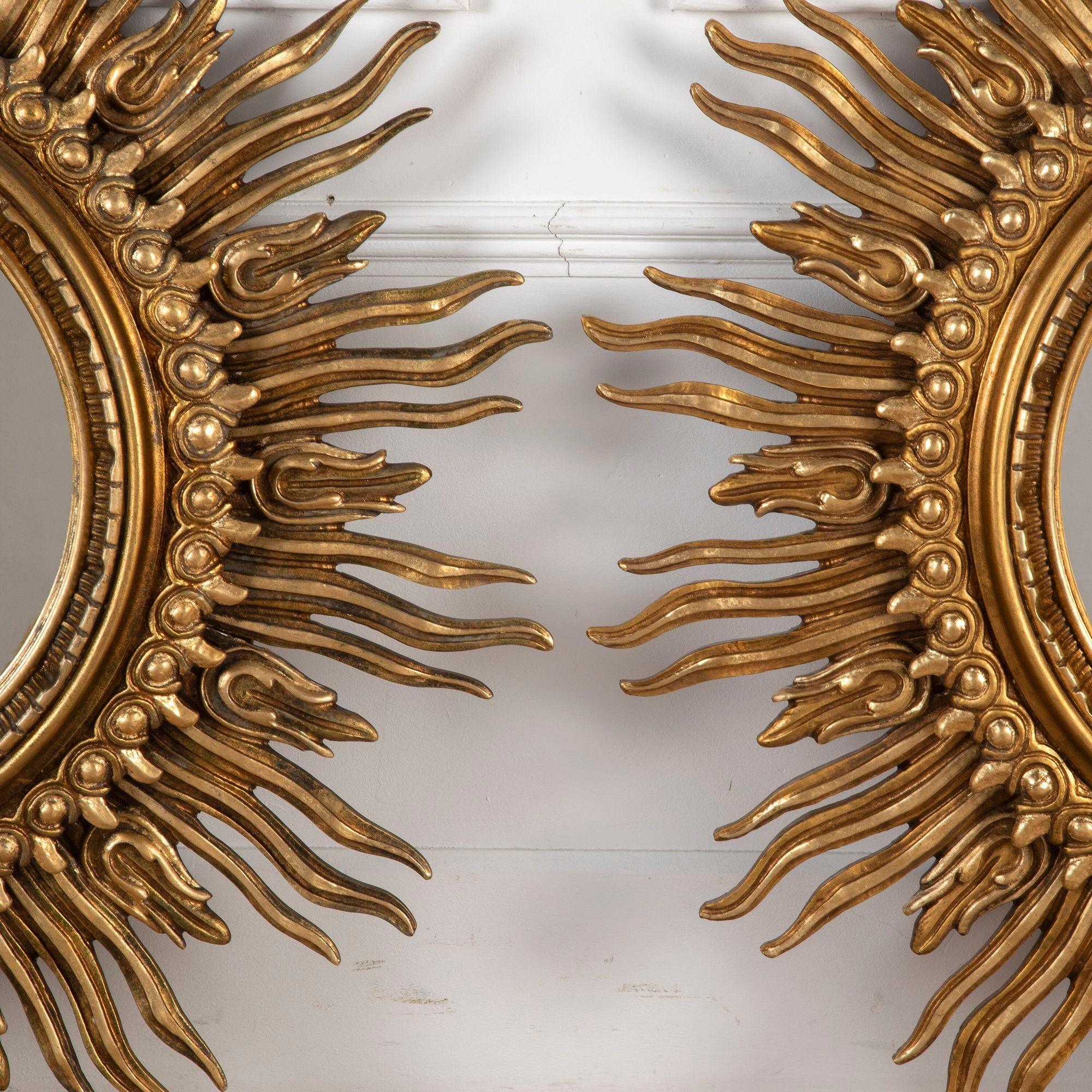 20th Century Pair of Large Giltwood Sun Mirrors by Francisco Hurtado