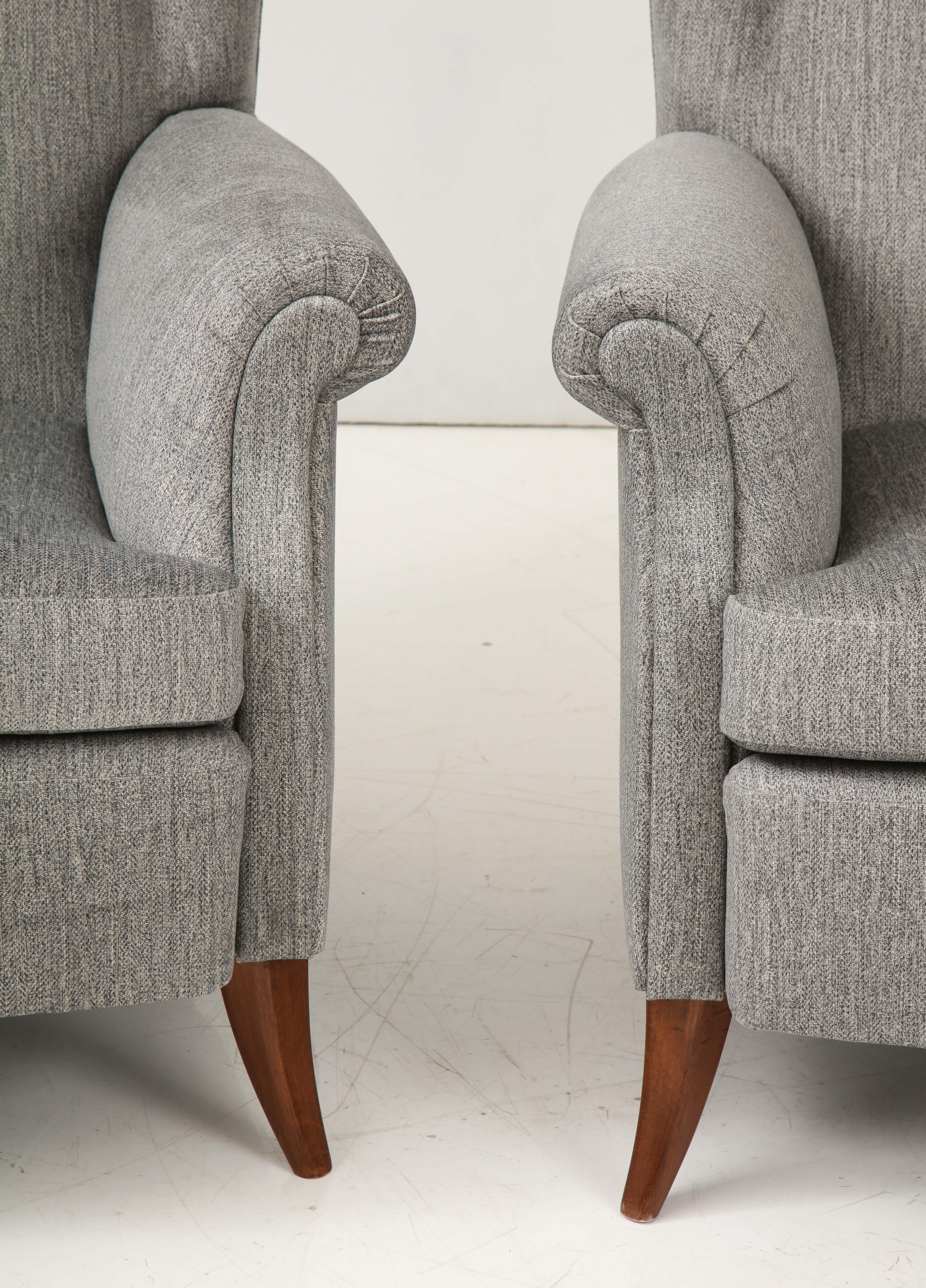 Pair of Large Gio Ponti Style Midcentury Gray Italian Lounge Chairs 2