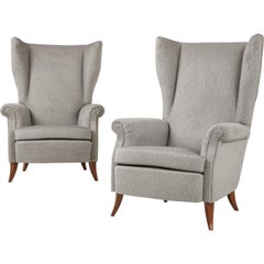 Pair of Large Gio Ponti Style Midcentury Gray Italian Lounge Chairs