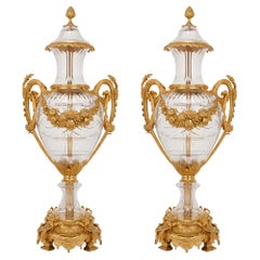 Pair of Large Glass and Gilt Bronze Vases in the Neoclassical Style