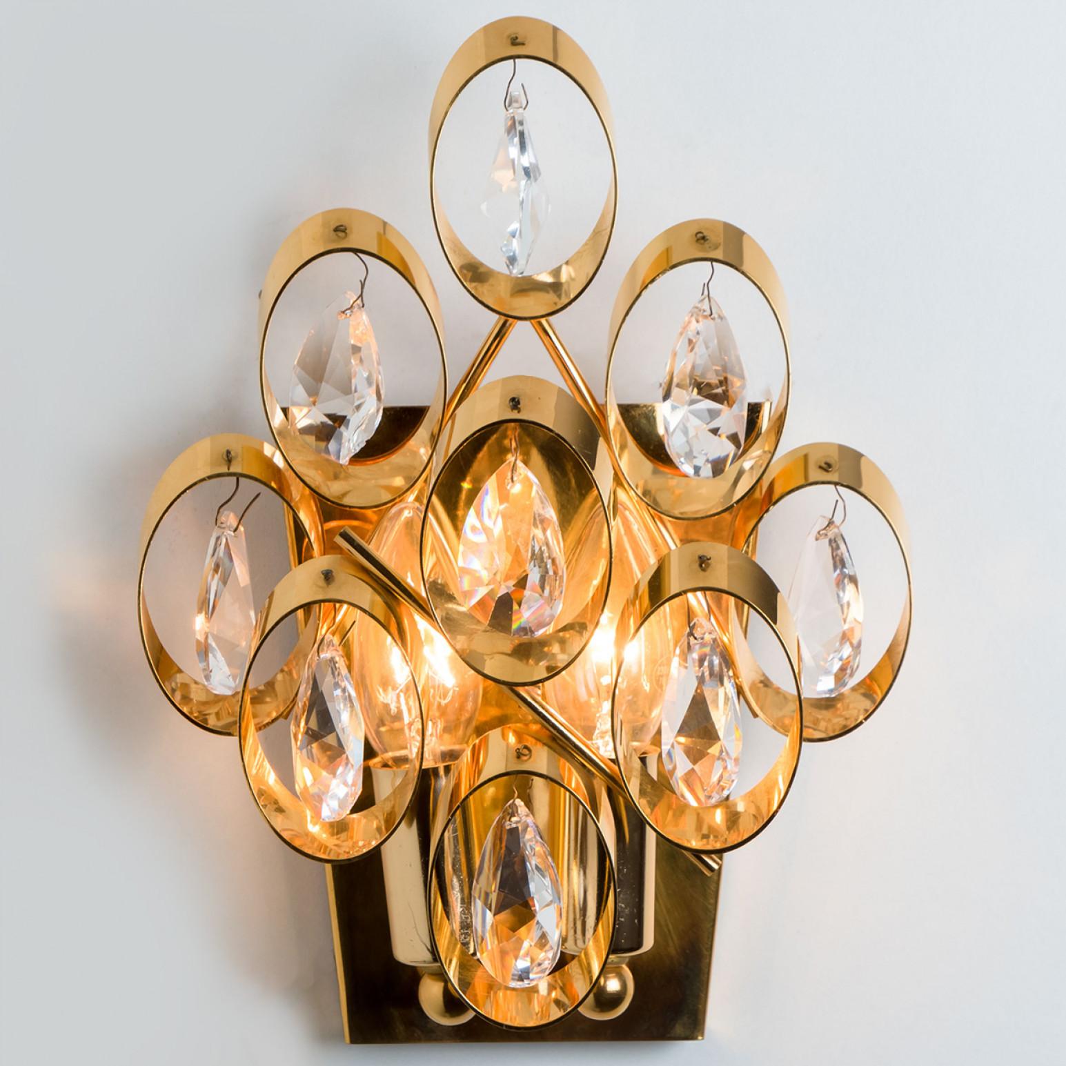 Pair of Large Glass and Gold Brass Wall Light by Ernst Palme, 1970s For Sale 4