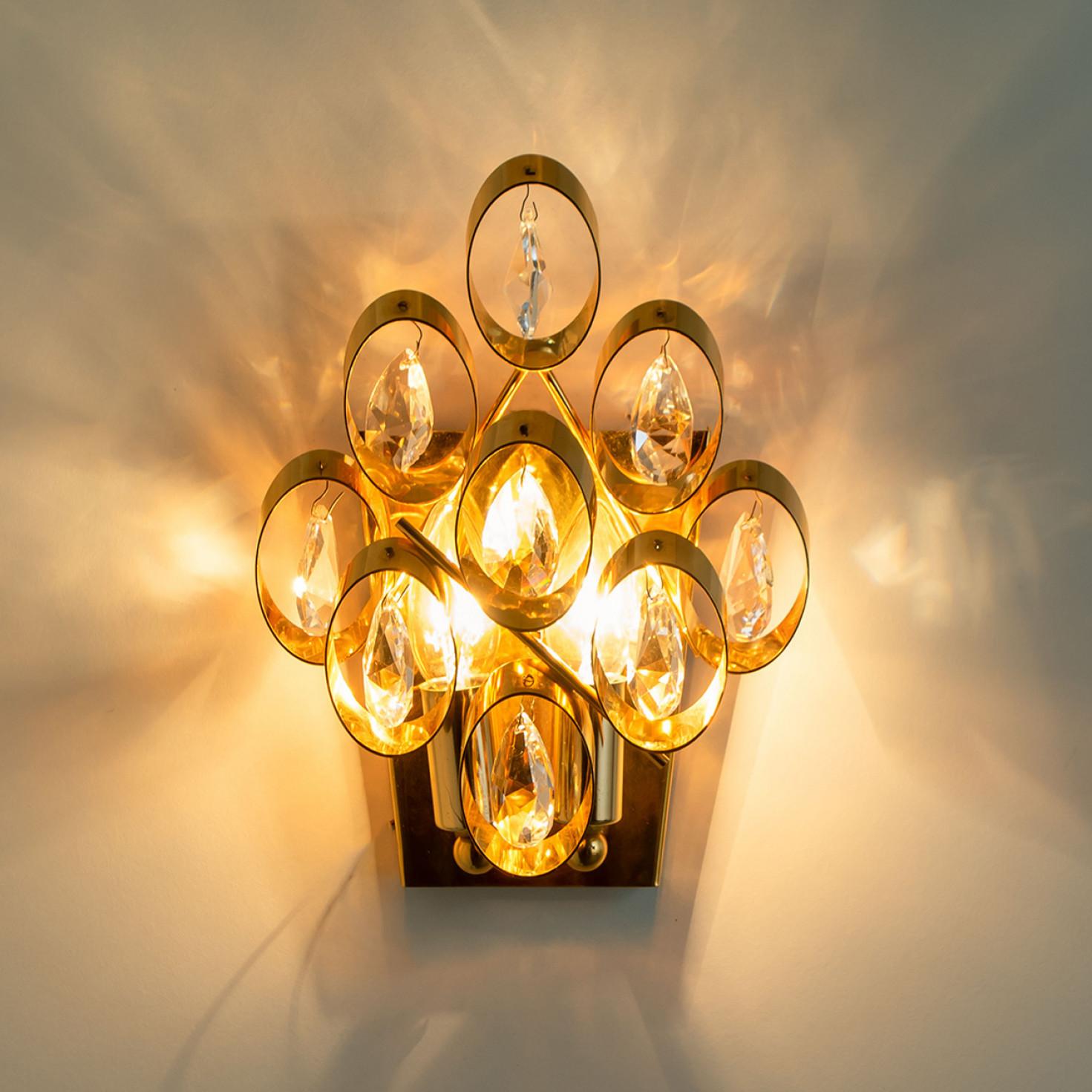 Pair of Large Glass and Gold Brass Wall Light by Ernst Palme, 1970s For Sale 5