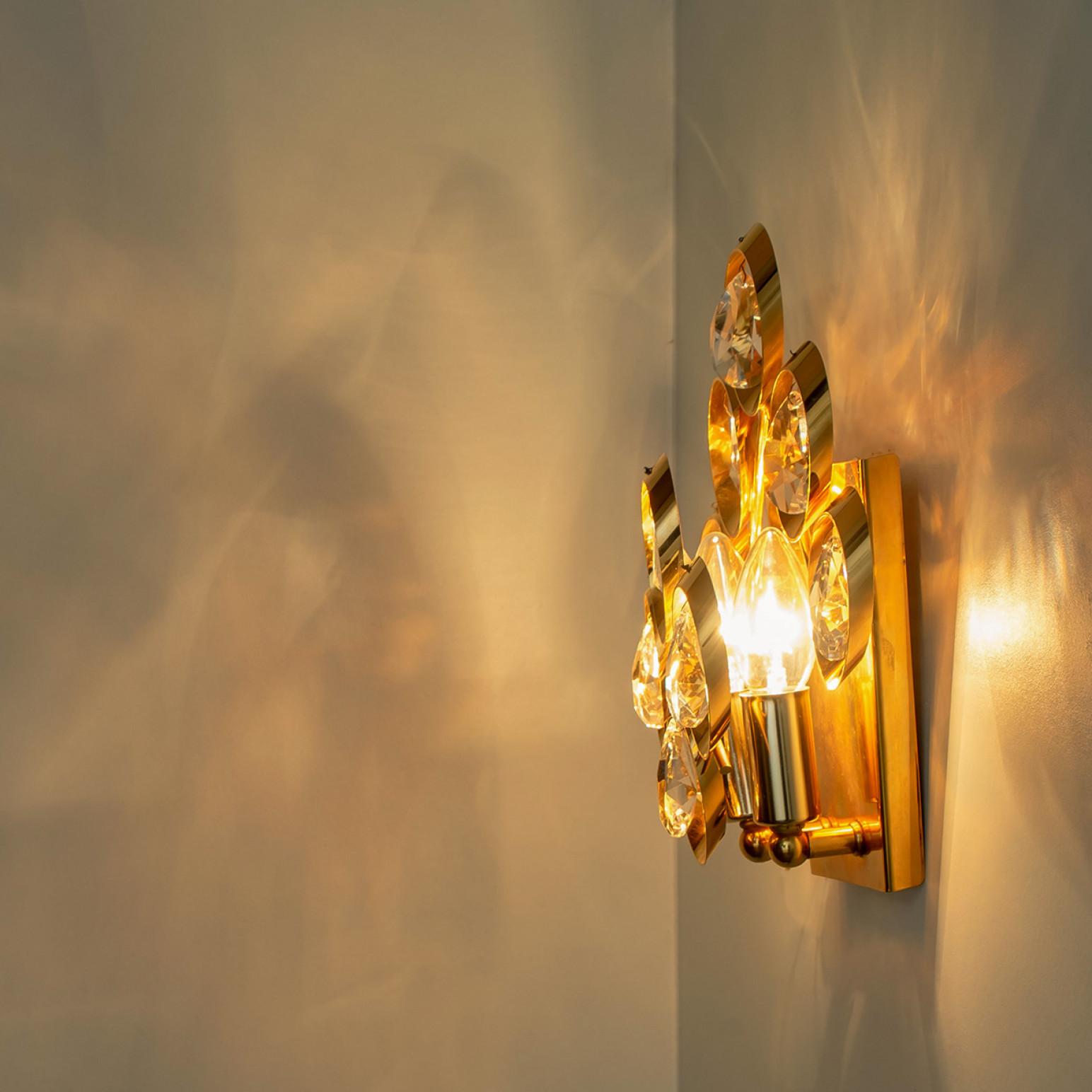 Pair of Large Glass and Gold Brass Wall Light by Ernst Palme, 1970s For Sale 6